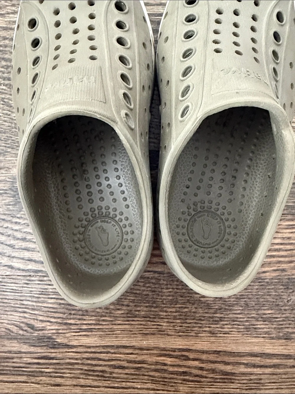 Native Kids Slip-On Sneakers in Olive Green with White Toe